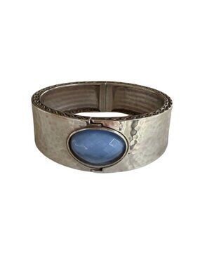 Brighton Blue Moon Hinged Bangle Silver Hammered Cuff Bracelet Statement